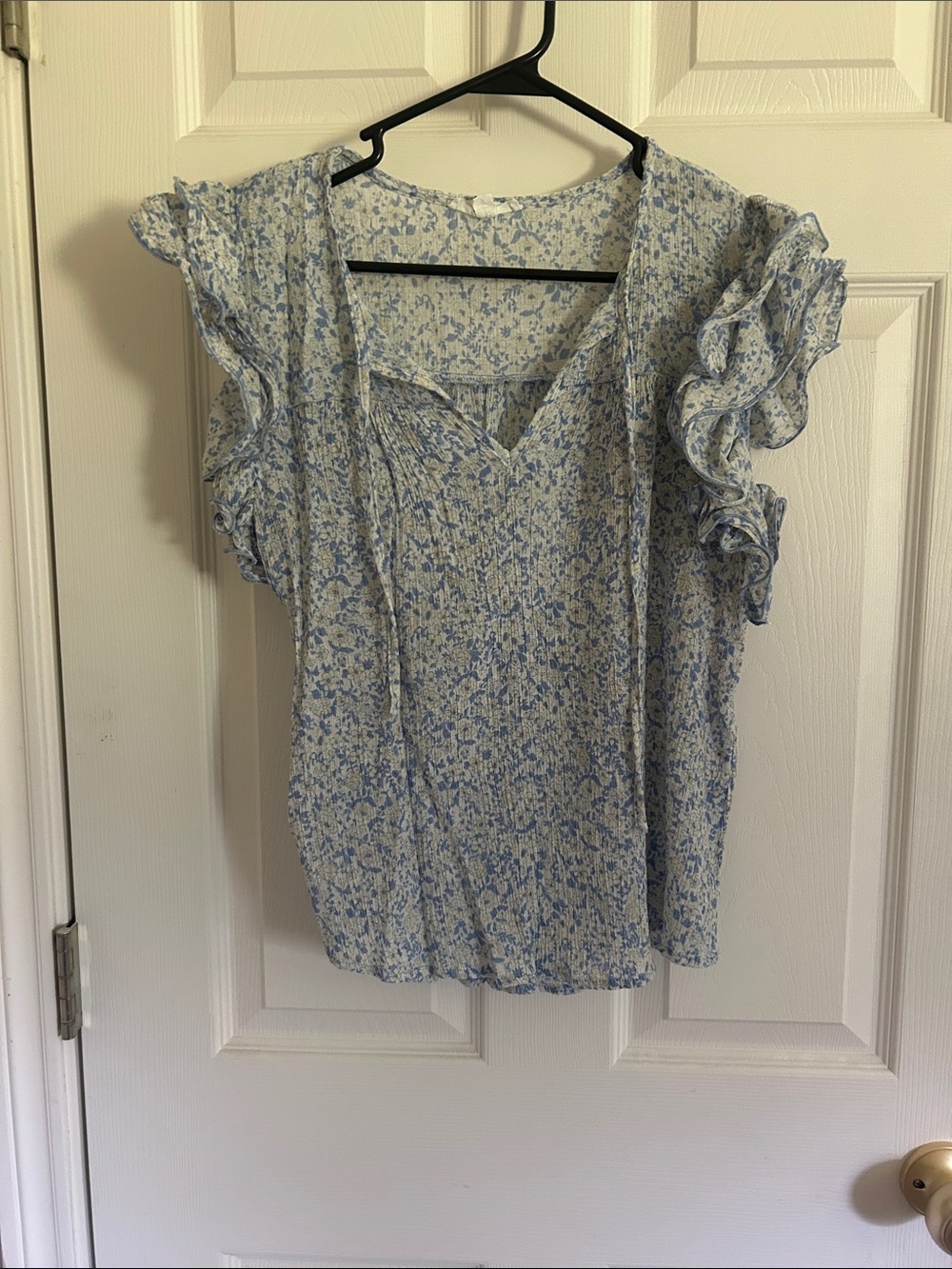 Light Blue Floral Ruffle Sleeve Women’s Top